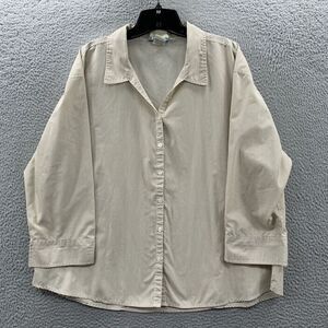 LAS OLAS Shirt Womens 1X Button Up Blouse Top Striped 3/4 Sleeve White